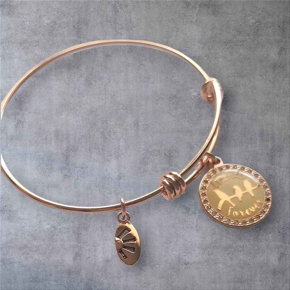 Unwritten Rose Gold Bangle Bracelet with Charms